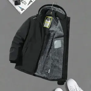 A black hooded fleece jacket, casual everyday style, easy to match with a hood for daily wear, convenient zipper for daily use, warm fleece lining for everyday warmth, easy-care fabric for everyday maintenance, and a comfortable fit for everyday scenes su