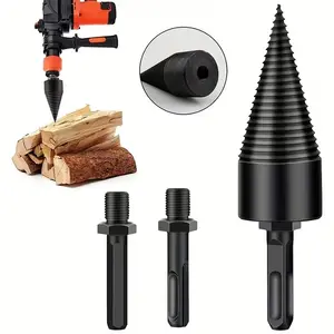 4pcs Black Electric Drill Wood Splitter Accessory - Heavy Duty Wood Splitter, suitable for round/square/hexagonal handle electric drills (for splitting trees), durable and suitable for professional-grade log splitting work Splitter Bit