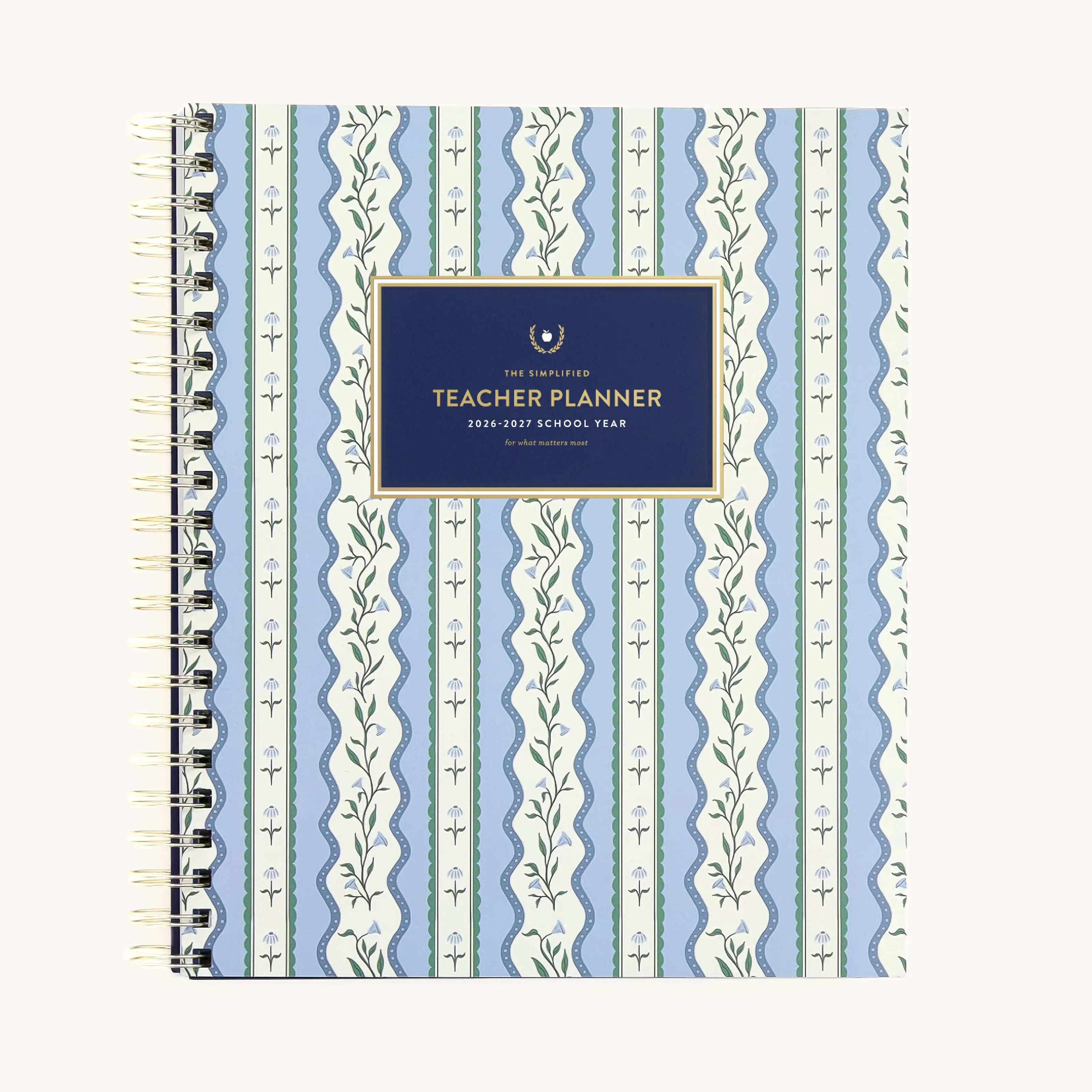 2026-2027 Simplified Design Softcover Teacher Planner, Floral Stripe, Classroom Organizer with Colorful Mylar Tabs, Gold Foil Details, Premium Paper, Weekly Lesson Spreads, Sub Plans, Student Info Holder, Holds Classroom Procedures