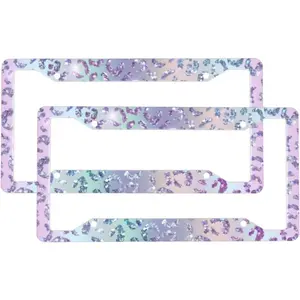 2 Sets Mermaid Glitter Leopard Print Premium License Plate Holder - Car Truck SUV Front and Rear Bracket for Enhanced Night Vision 4 Holes ﻿
