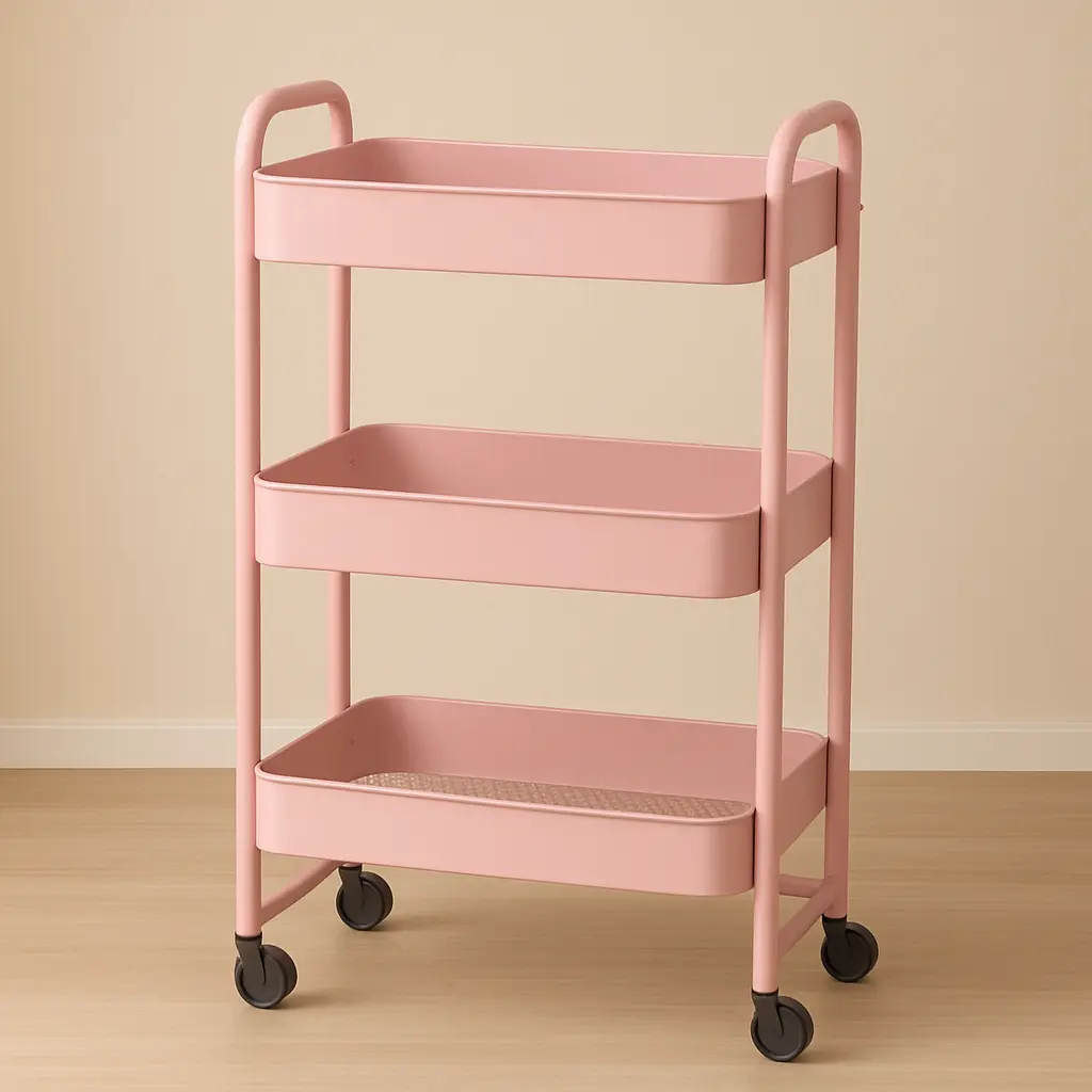 3-tier Metal Wheeled Utility Cart - Configurable, Multi-functional Organizational Storage Cart with Casters, Narrow Space/Bedside Use, Pink/White, Perfect Mother’s Day Home Organizer Gift (3-tier Storage Holder & Rack), 3-Tier Utility Carts, Configurable