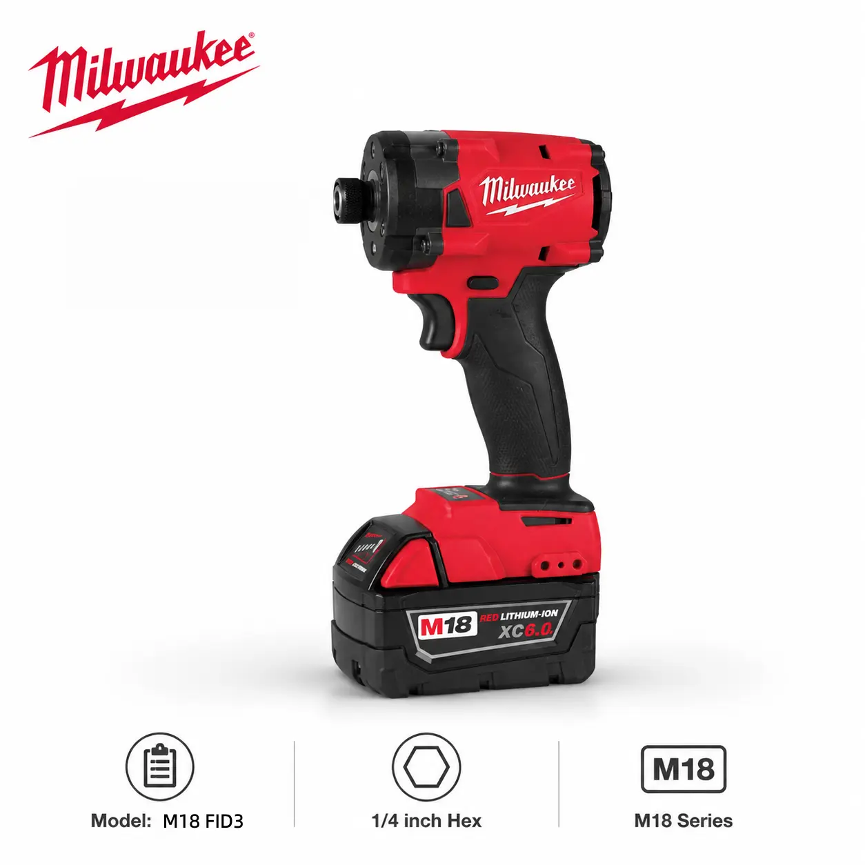 Milwaukee M18 FID3 18V 1/4 Inch Hex Cordless Impact Driver Drill/Driver - Adjustable Speed, 0-3,000 RPM, 180 Nm, Compact Form Factor, for DIY, Automotive Repair, Furniture Assembly (Batteries Sold Separately)