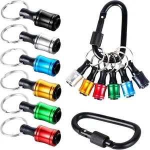 6pcs 1/4 inch Hex Shank Aluminum Alloy Screwdriver Bits Holder 2 Sets, Light-weight Quick-change Extension Bar Keychain Drill Screw Adapter Change Portable (With Black Carabiner)