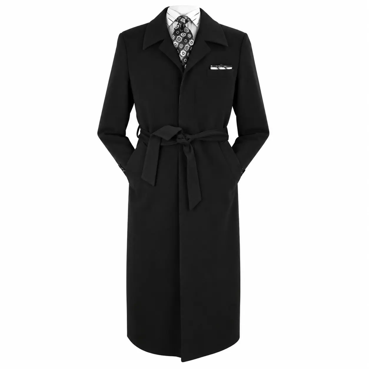 Black Belted Microfiber Duster Coat