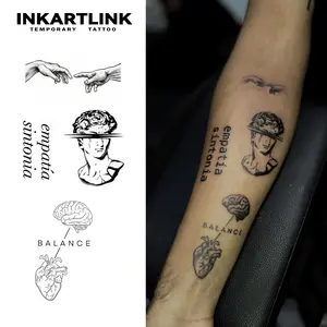 INKARTLINK Tattoo Tech, 2 Sheets Semi-Permanent Temporary Tattoos ,Harmony,Adult Art Design,Lasts 1-2 Weeks, Waterproof, Realistic Look, No Adhesive, No Reflection,For Man And Woman,Ideal for Swimming, Party