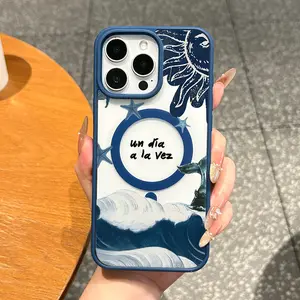 Magnetic TPU Smartphone Casing for iPhone 11/12/13/14/15/16/17 Pro Max - Aesthetic "Un Dia a la Vez" Ocean Quote Cover, MagSafe-Ready, Shockproof, Waterproof, Lightweight, Ultra-Thin Handheld Device Accessory for Everyday Use