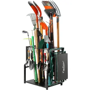 Garden Tool Organizer Heavy Duty,Yard Tool Tower Rack,Garage Storage Organization for Long Handle Tools,Rake,Brooms,Extra Hooks for Small Shovel,Shear.All Metal,Free Standing.
