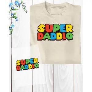 Super Daddio Father's Day DTF Transfer – Funny Gamer Dad Ready to Press Heat Transfer Film for Shirts, Retro Video Game Theme