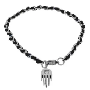 Hammered Hamsa Bracelet - Black Beaded Design with Hamsa Charm, Adjustable Chain
