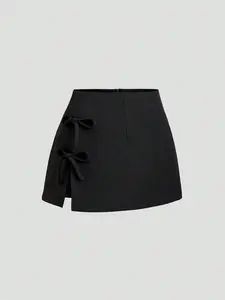Women's New Design Bow Tie Belt Fashion Casual Sexy Slit A-Line Fitted Short Mini Skirt, Womenswear, Stylish and Elegant Ladies' Clothing for All Occasions