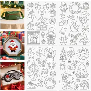 4counts Christmas themed water-soluble embroidery auxiliary stickers, sewing stabilizer, Embroidery design, with embroidery patterns such as Santa Claus, snowman, can be pasted freely, can be used for DIY fabric creation projects such as clothing