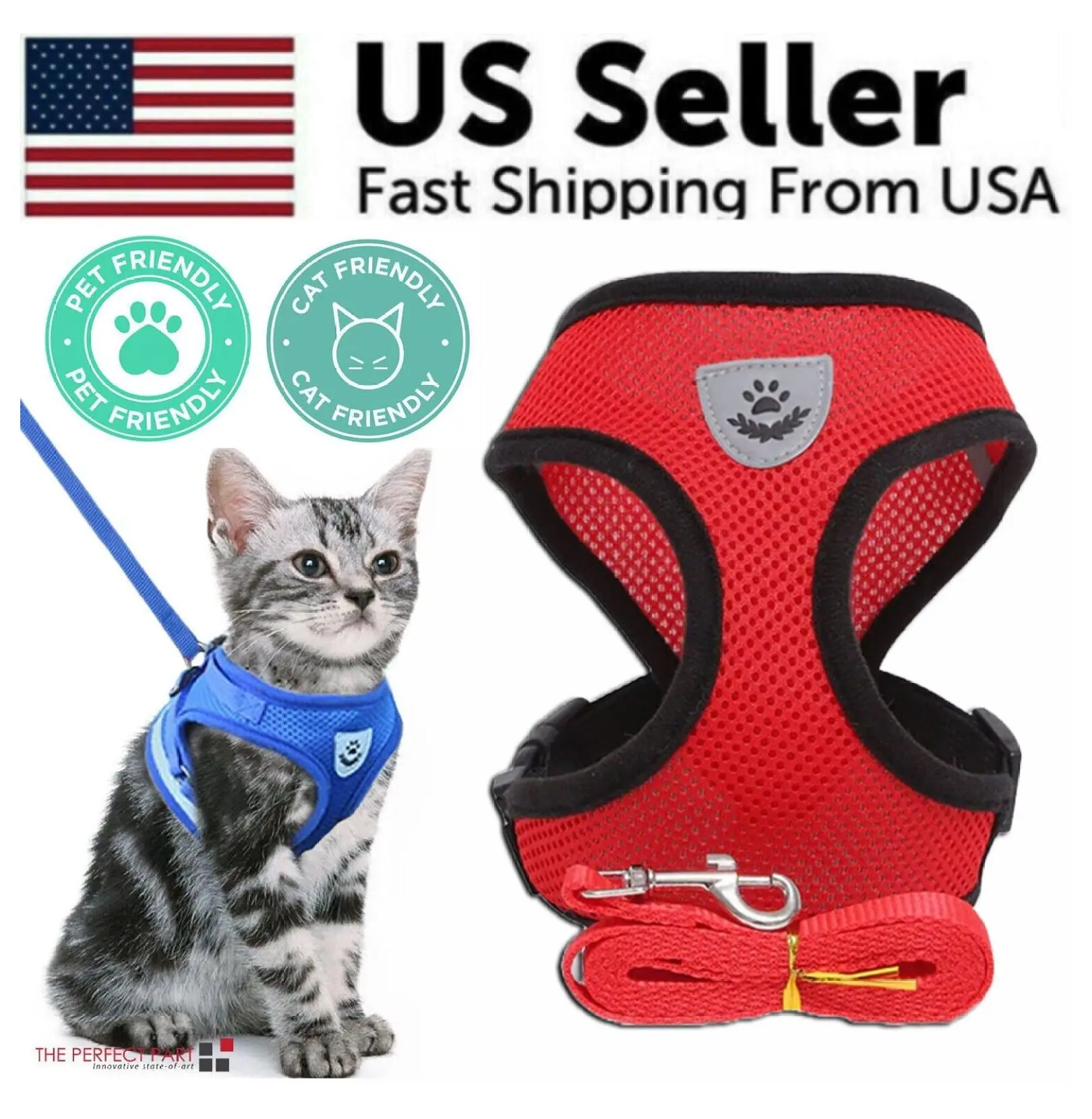 Escape-Proof Mesh Pet Harness for Cats & Dogs - Adjustable Control, Reflective, Vet-Approved, for Walks & Runs, L-XL Sizes