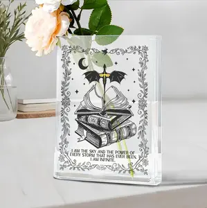 Fourth Wing Book Vase | Dragon Rider Acrylic Floral Vase with “I Am the Sky” Quote | Rebecca Yarros Fantasy Bookish Decor for Readers
