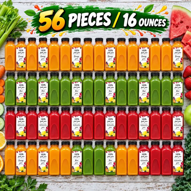 56pcs/16oz Plastic Juice Bottles With temper sealed Caps, Reusable Bottles For Drinks, Smoothies and Other Beverages