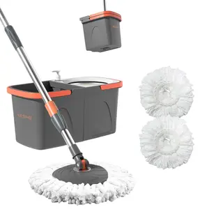 YASHG Spin Mop and Bucket with Wringing System - Foldable & Space-Saving Design, Durable Stainless Steel Wringing Basket, Built-in Detergent Bottle, 2 Reusable Microfiber Mop Heads
