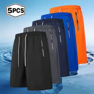 Men's ice silk quick drying sports shorts for summer, breathable and cool, zippered pocket, anti loss, casual and versatile five quarter pants