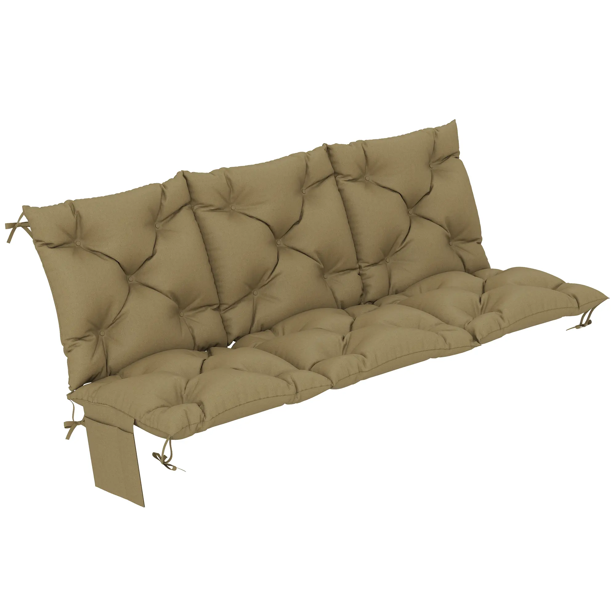 Bench Cushion Non-Slip Outdoor Swing Cushion with Backrest & Side Pocket for 3 Seater Patio Furniture. 8 Ties. Soft PP Cotton. Water-Repellent. UV30+. Beige