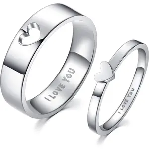 Couple's Matching Heart Promise Ring Set, Stainless Steel Comfort-Fit Polished Band, Engagement-Style Love Jewelry for Him Her, Ideal for 1 Scenario (International Children's Day)