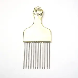 Metal Gold Men's Afro Hair and Beard Pick Comb for Styling Haircare Handle