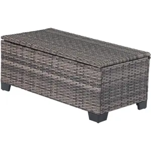 Outdoor Wicker Coffee Table with Storage & Hydraulic Rod – All-Weather Patio Furniture, Brown Rattan Side Table for Garden, Deck, Backyard & Balcony