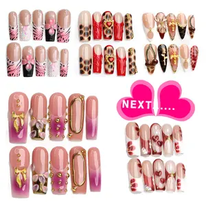 Valentine's Collection | 100% 3D Handmade Acrylic Nails | with Almond Square Stiletto Shape | Easy to Apply & Remove | No Glue Damage | Reusable Up to 5 Times | Perfect Fit for Melanin Nails & Finger