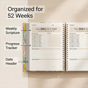 52-Week Aesthetic Bible Study Journal - Daily Devotional Spiritual Growth Workbook, Personal Organizer for Adults, 365-Day Faith Journaling Guide, Yearlong Study Plan Notebook (8.26x11.02in)