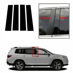 For Toyota Highlander Kluger 2008-2013, 4pcs Glossy Black Pillar Posts Door Side Window Decorative Cover