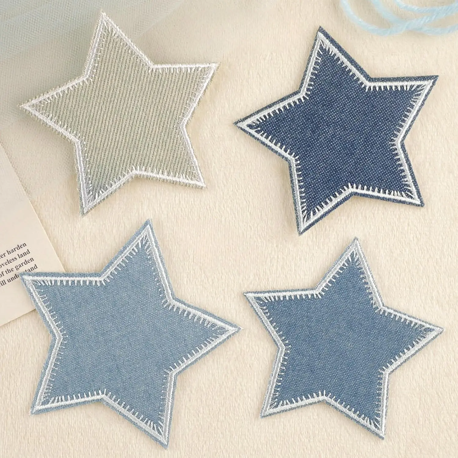 4 Pcs Star Iron on Patches - Blue Star Patches Iron on Denim Patches for Jeans - Fabric Patches Appliques for Clothes, Jackets, Hats, Backpacks, Jeans, Decorations