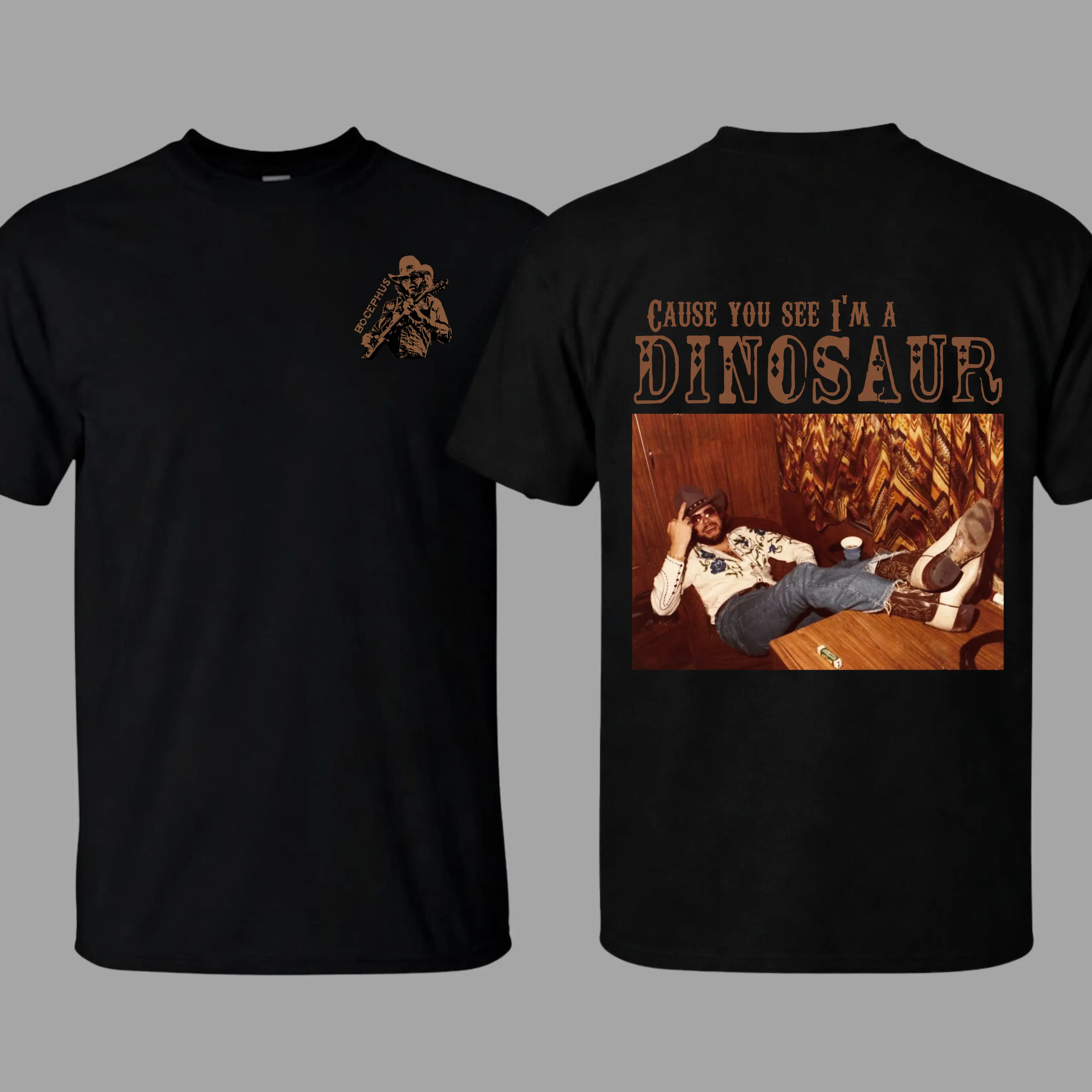 Hank Williiiams Jr. Din0saur W3stern T-Shirt, Funny Cowboy Quote Tee, Country Music Vintage Style Unisex Hoodie, Vintage Shirt for Men & Women