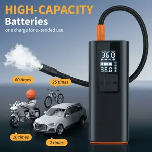 Portable Car Tire Inflator Air Pump, Smart Digital AirCompressor for Car Motorcycle Bike & Ball, USBRechargeable 2000mAh Battery, LED Emergency Light,Auto Shut-Off, Multi-Nozzle