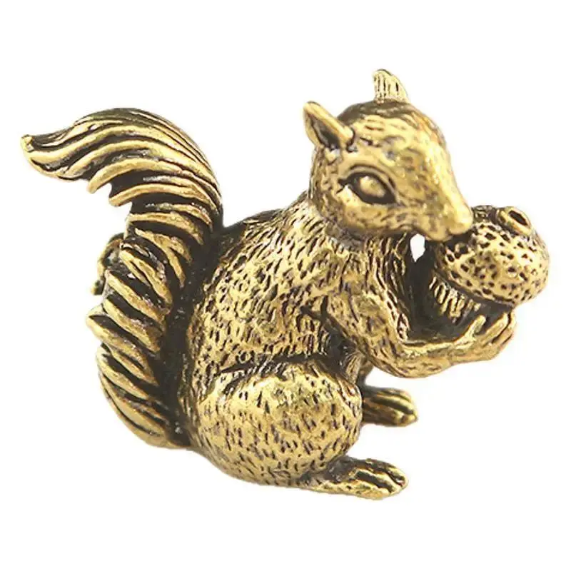 Vintage Solid Copper Squirrel Ornament Statue - Brass Finish Animal Motif Decor, Nut-Holding, Desk Decor, Teapot Accessory, Incense Burner Accent, Home Figurine