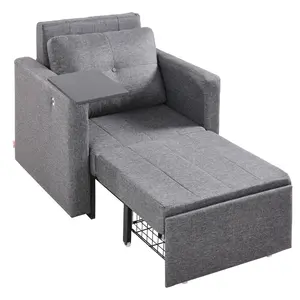 VEVOR Sleeper Sofa Bed,  Convertible Sleeper Bed with Side Pocket, Pillow, Armrest and Desk Board, 5 Adjustable Angles Backrest, Single Pull Out Sofa Couch with 2 Wheels and Bottom Storage, Gray