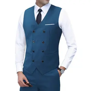 Men’s British retro casual double-breasted suit vest, European sizing, trendy plus sizes, sleeveless suit vest