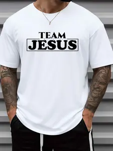 Men'S Team Jesus Christian Faith T-Shirt - 100% 180GSM Heavyweight White with Black "TEAM JESUS" Print, Round Neck Short Sleeve Casual Church Apparel, Machine Washable All-Season Comfort for Casual Attire & Religious Events