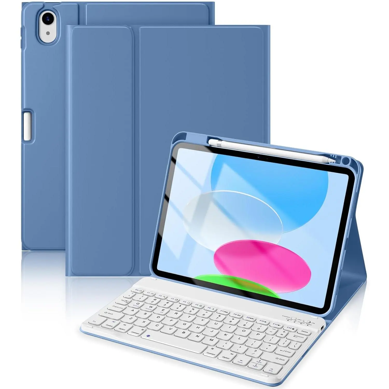 for iPad 10th Generation Case with Keyboard 10.9 Inch-   Keyboard Case with Pencil Holder Stain Proof Folio Cover for iPad (A16) 11th Gen 11 Inch 2025/10th Gen 2022 - Blue