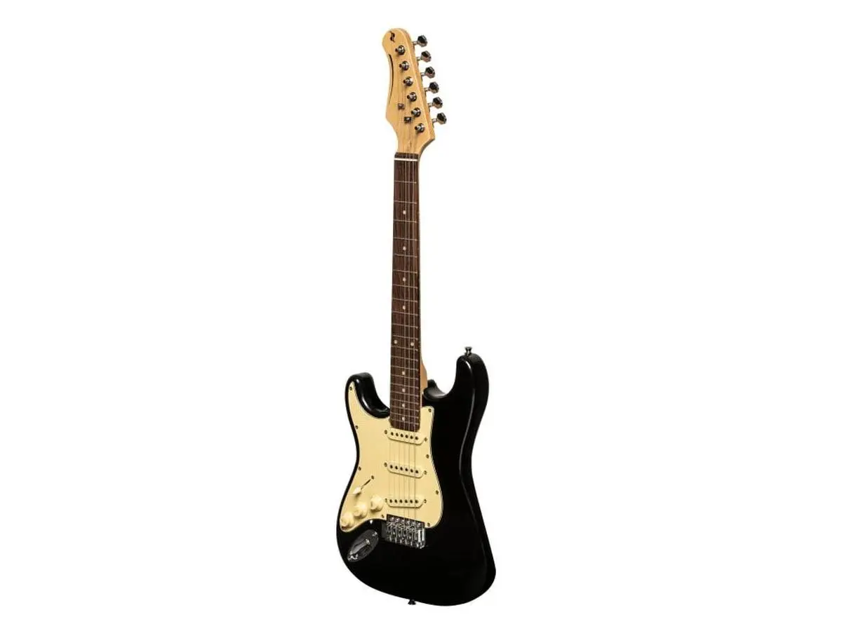 Stagg Electric Guitar 3/4 Scale Left-Hand Black S 30, Paulownia Body, Maple Bolt-On Neck, 3 Single Coil Pickups, Rosewood Fretboard, 576mm Scale, Bone Nut, Vibrato Bridge, Easy Fret Access