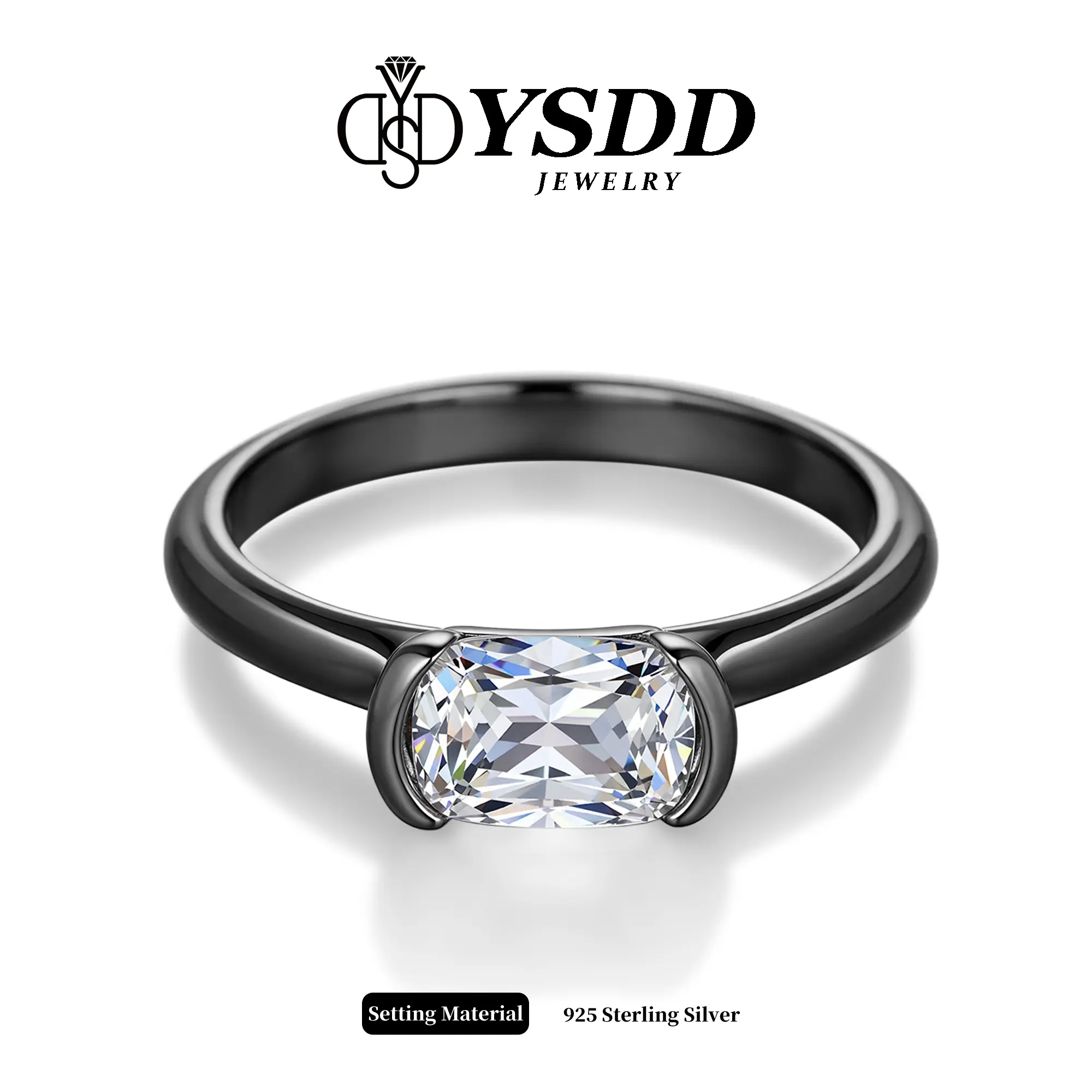 【#432】Black Knight 2CT Crushed Ice Cut Black Rings in 925 Sterling Silver