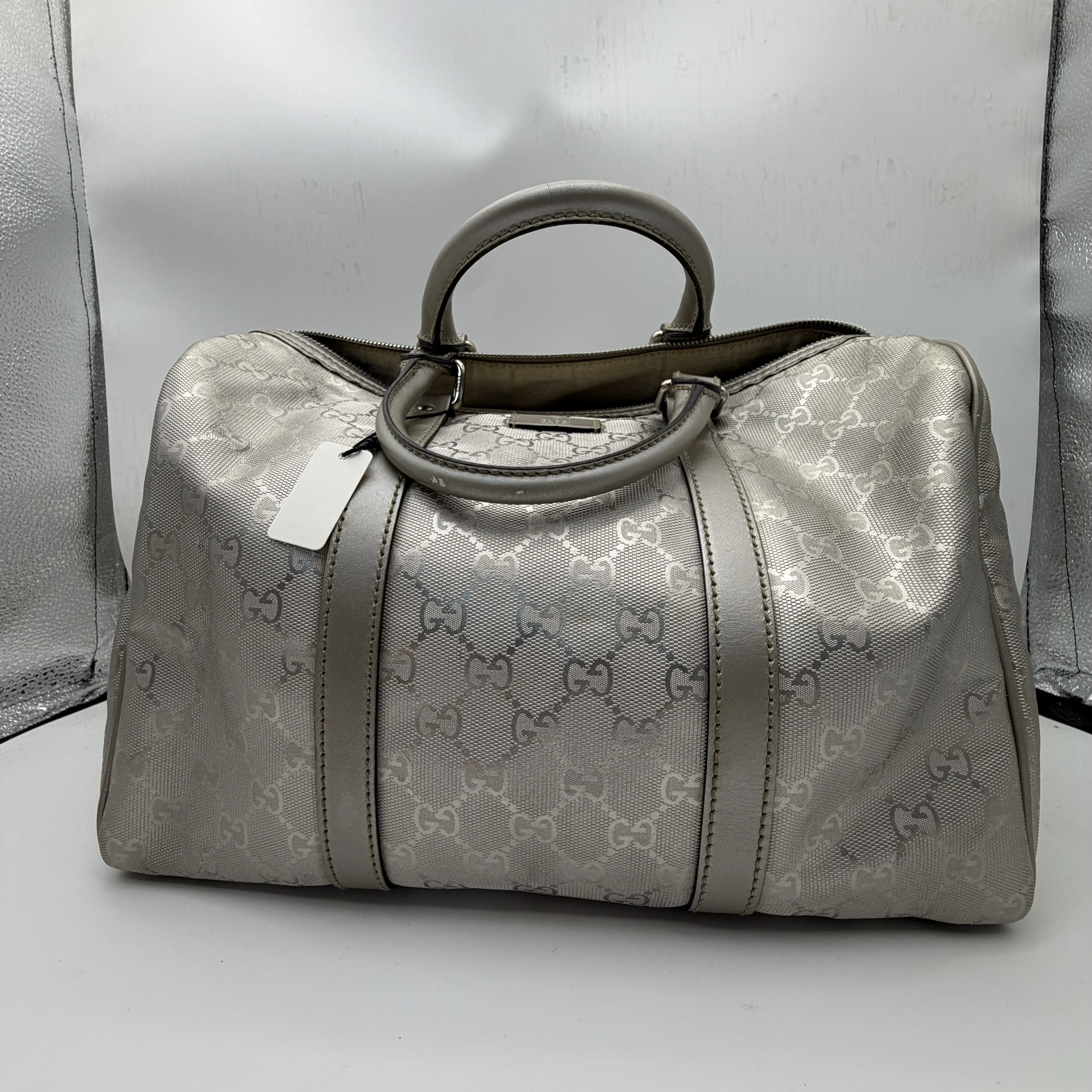 Pre-owned GUCCI Silver Glossy GG Boston Bag