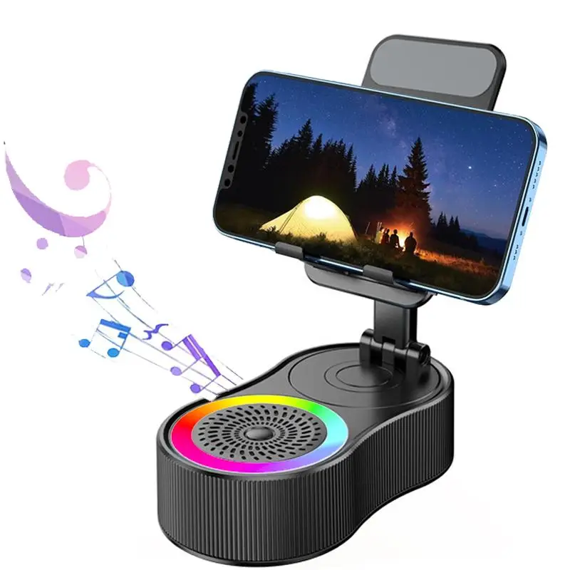 4-in-1 Bluetooth Speaker & Phone Stand | 360° Rotation for Phones/Tablet | Emergency Power Bank | Bluetooth 5.0 FM HD & LED Ambient Light Ideal for Ho