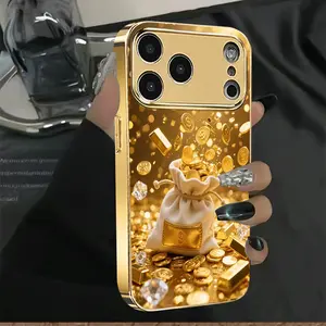 Gold Coin Pattern Electroplated Glass Phone Case, Compatible with for iPhone 17 Pro Max Phone Case 17 Air 16E 16 Pro Max 15 Pro Max 15 Plus 14 Plus 13 12 11 Phone Cases,Samsung Galaxy S25 Ultra S22 S23 FE S24 Plus A14 A15 A16 A35 A36 A54 A56 Note 20 Ultra