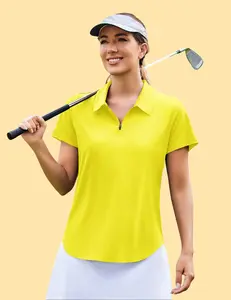 Golf Shirts for Women UPF 50+ Sun Protection Zip Up Tennis Quick Dry Loose Fit Polo Shirt Hiking Solid Yellow L