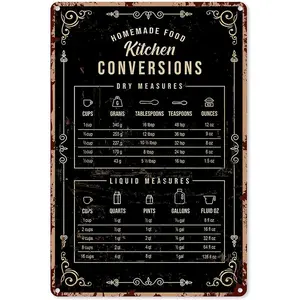 Baking Signs Wall Decor Kitchen Conversion Chart Baking Knowledge Tin Sign Decoration Vintage Chic Metal Poster Wall Decor Art Gift for Man Cave Bar Cafe House 16x12 inch