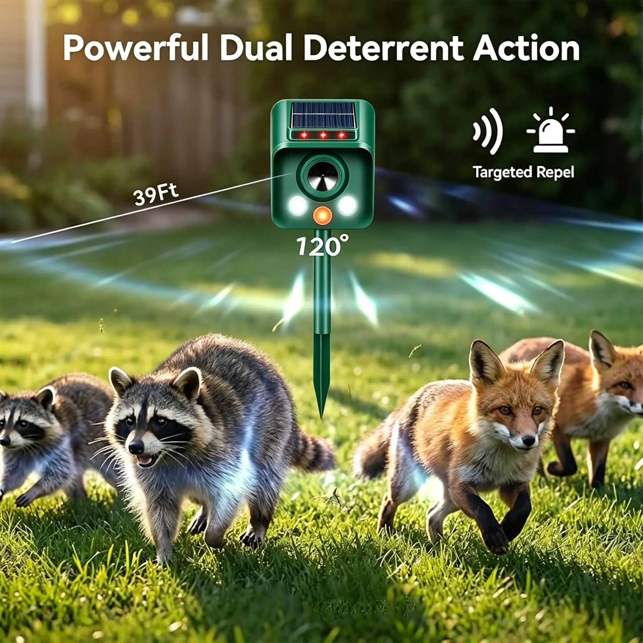 Solar Electronic Pest Repeller - Automatic Flash, Deer Repellent Devices, Outdoor Raccoon Deterrent, Mess-Free Dog & Cat Training & Behavior Aid