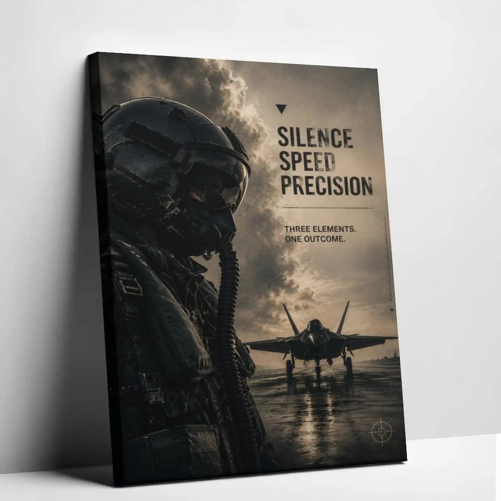 Tactical Pilot Canvas Wall Art, “Silence Speed Precision” Aviation Poster, Military Jet Wall Decor for Office Bedroom Gaming Room