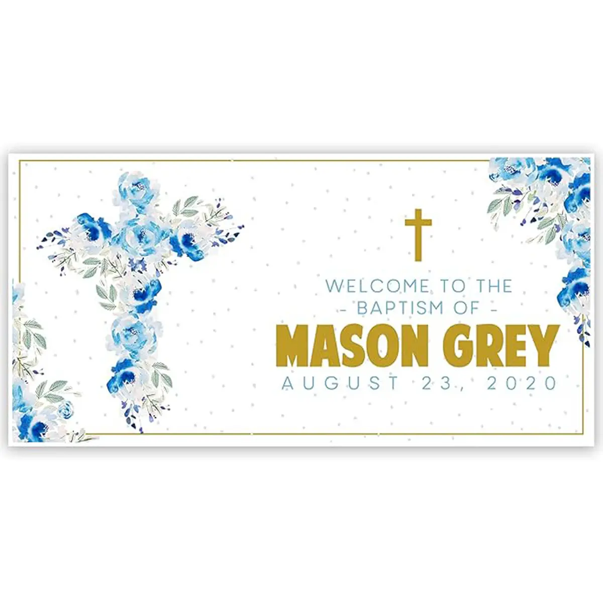 Floral Cross Blue Baptism Personalized Banner