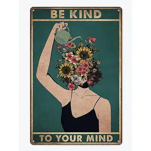 Be Kind To Your Mind Vintage Tin Signs Hippie Boho Wall Art Encouragement Gifts For Women Home Office Bedroom Living Room Cafes Wall Decor 8X12 Inch