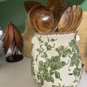 Nearly Natural 6.5" Tuscan Ceramic Green ScrollPlanter