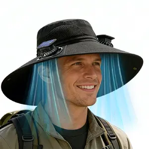 Solar-Powered Fan Hat, Equipped with Two Cooling Fans,Breathable Wide-Brimmed Sun Hat, Unisex, AdjustableWind Speed, Adjustable Strap, Suitable for Travel,Gardening, And Summer Activities