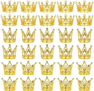 30 Pcs Crowns for Flower Bouquets Gold Crown Cake Topper Mini Crown for Flower Accessories Flower Crown Birthday Crowns Cupcake Toppers for Girl Lady Bridal Wedding Party Cake Decor, 3 Style