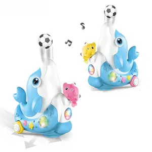 Electric Light Up Walking & Crawling Dolphin Music Toy with Blowing Ball Function, Best Gift for Toddler Age 1 2 3 4